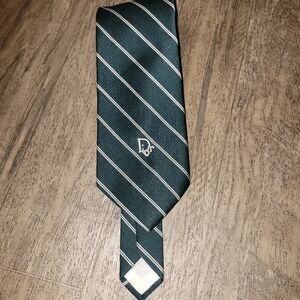 VTG Christian Dior  Green Striped Tie Designer Retro Necktie 70s 80s Silk Blend